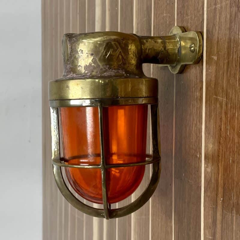 side 2: Small Brass Amber Wall Sconce - Weathered
