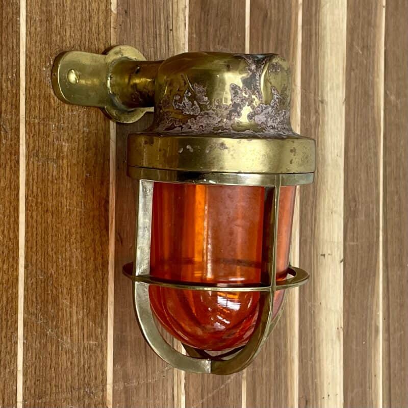 side 1: Small Brass Amber Wall Sconce - Weathered