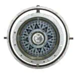vintage ship compass gimbal mounted top view showing compass card
