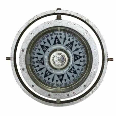 Vintage Ship Compass in Wooden Box by Iver C. Weilbach Copenhagen 01 vintage ship compass gimbal mounted top view showing compass card