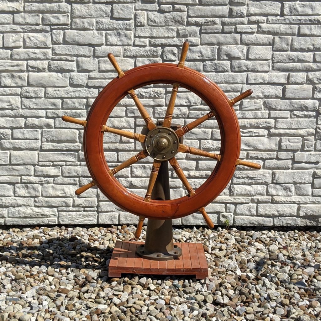 Solid Brass Steering Station With Wooden Ship's Wheel
