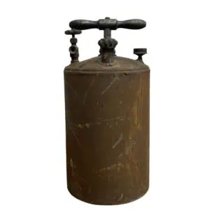 vintage pressure tank with hand pump and gauge full front view