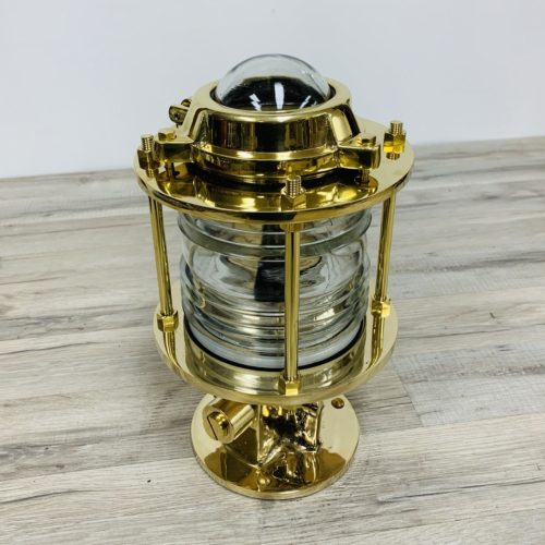 P6-03: Solid Brass Nautical Pier Post Light With Fresnel Lens - 13.5 Inches Tall
