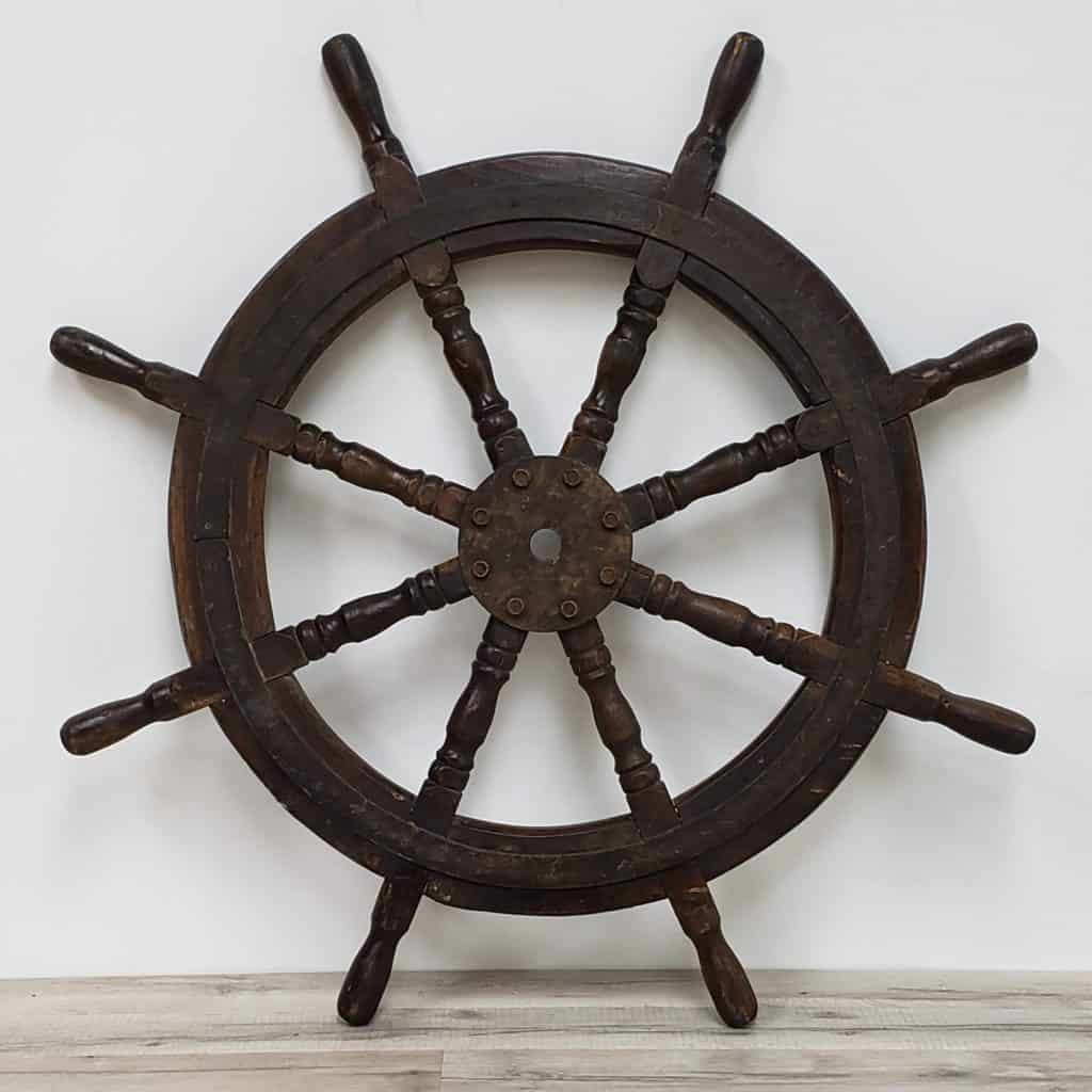 Vintage Wooden Ferry Ship's Wheel - 35.5"