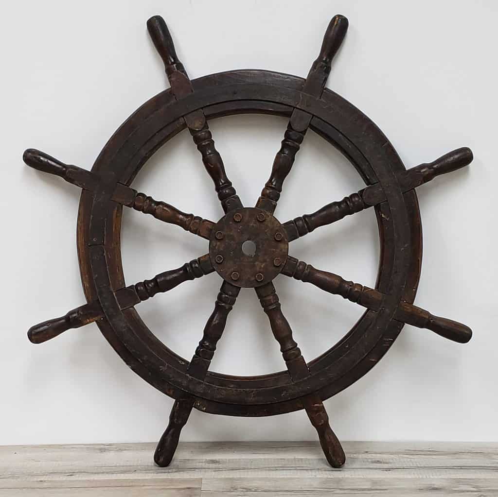 Vintage Wooden Ferry Ship's Wheel - 35.5"
