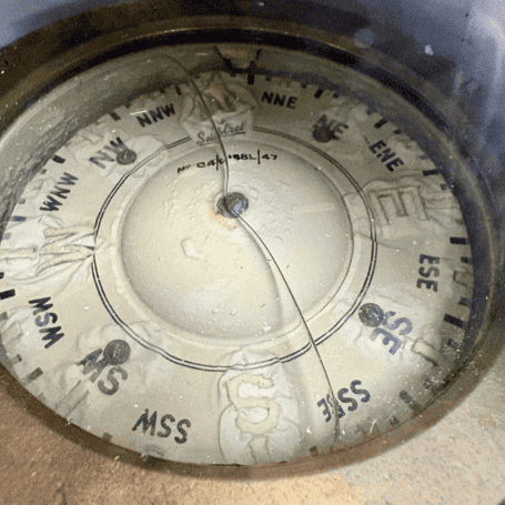 Salvaged Nautical Brass Sestrel Lifeboat Compass (2) antique compass face directional card close up