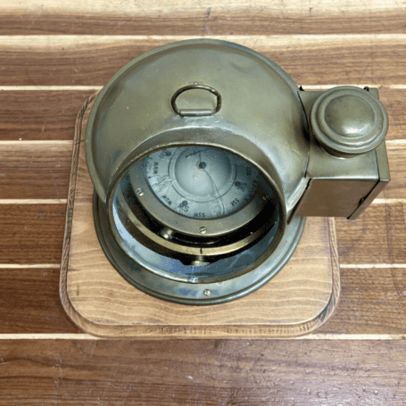 Salvaged Nautical Brass Sestrel Lifeboat Compass (3) brass navigation housing top view patina detail