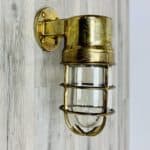 Caged Nautical Salvage Brass Bulkhead Light