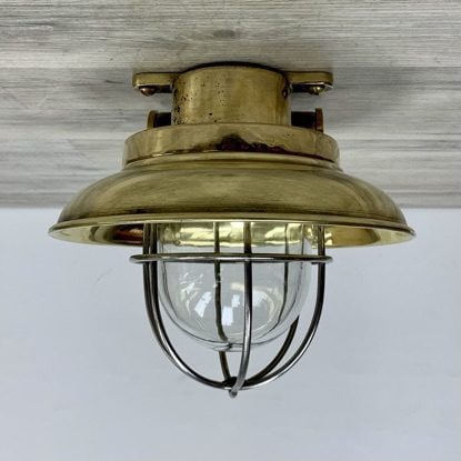 Cast Brass Nautical Ceiling Light With Brass Deflector Cover