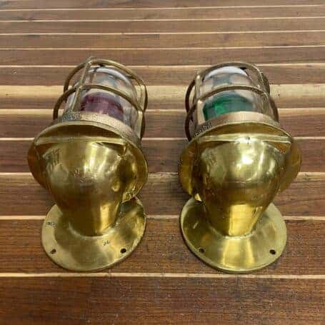 Vintage Brass Ship Navigation Lights Pair - Port and Starboard 01 vintage ship navigation lights brass pair back view port and starboard