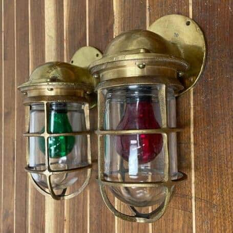 Vintage Brass Ship Navigation Lights Pair - Port and Starboard 04 vintage ship navigation lights wall mounted brass port and starboard pair