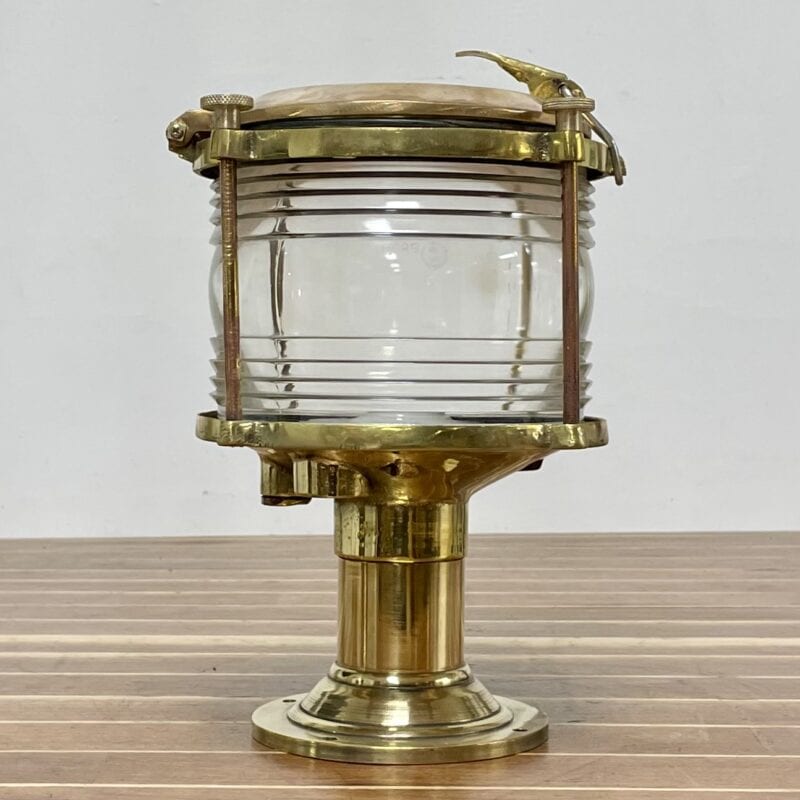 Clear Fresnel Lens Vintage Brass Post Mounted Nautical Light - French