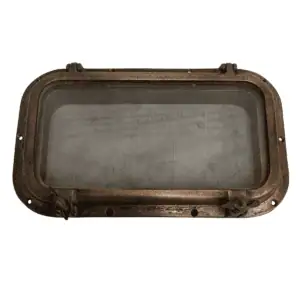 Salvaged Brass Small Porthole Window with Wire Net Pane | 17" x 10"