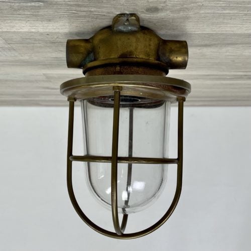 Authentic Vintage Nautical Cage Light With Clear Globe