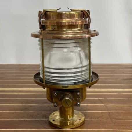 Vintage Brass Post Light with 360° Glass and Dual-Tone Finish 03 vintage brass post light with control box and ribbed glass detail