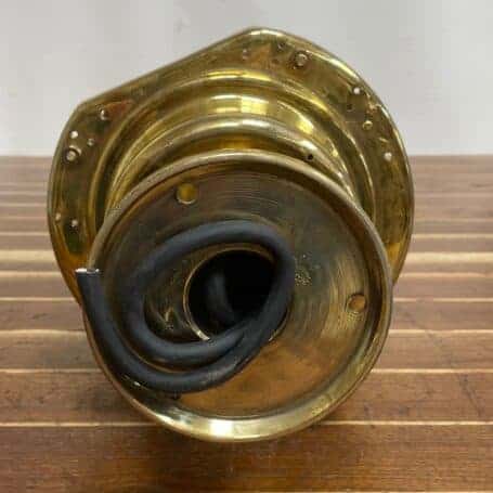 Vintage Brass Post Light with 360° Glass and Dual-Tone Finish 05 brass post light base with mounting holes and wiring visible