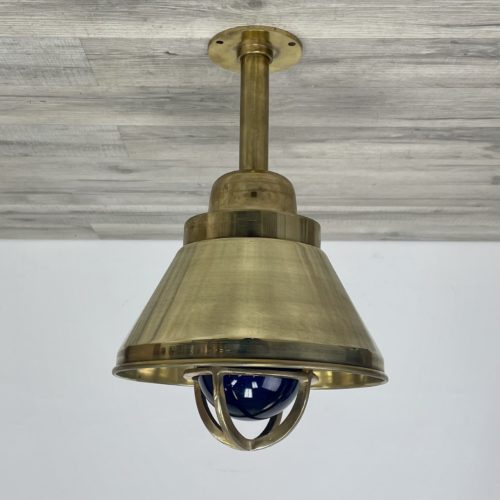 Blue Globe Reclaimed Polished Brass Pendant Light - with or without rain cap