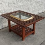 Brass Porthole Wooden Grate End Table