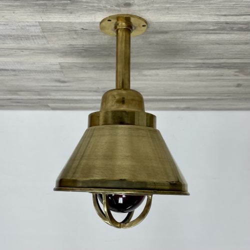 Reclaimed Polished Brass Red Pendant Light