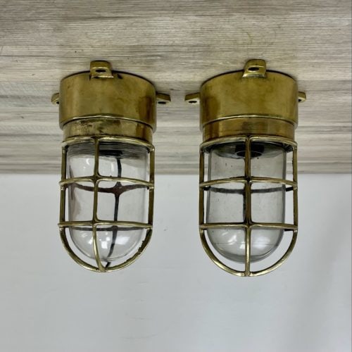 Original Brass Engine Room Ceiling Light Set Of Two
