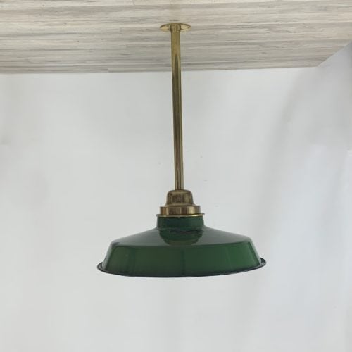 Reclaimed Polished Brass Light With Green Enamel Shade