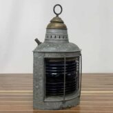 Vintage Galvanized Blue Fresnel Glass Oil Lantern