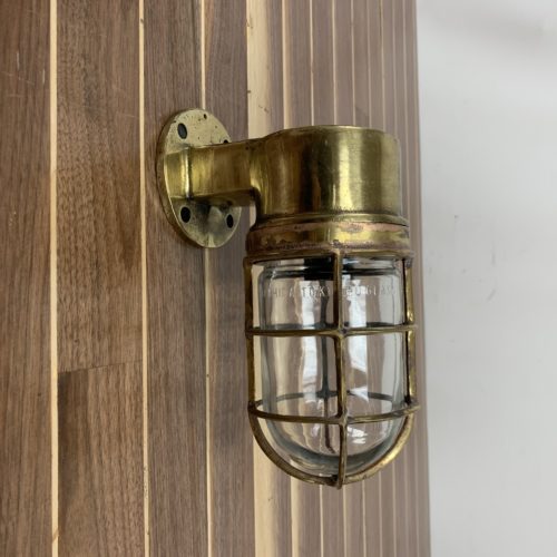 ITEM #P1-16F Weathered Brass Dock Light With SAMSIN Cage