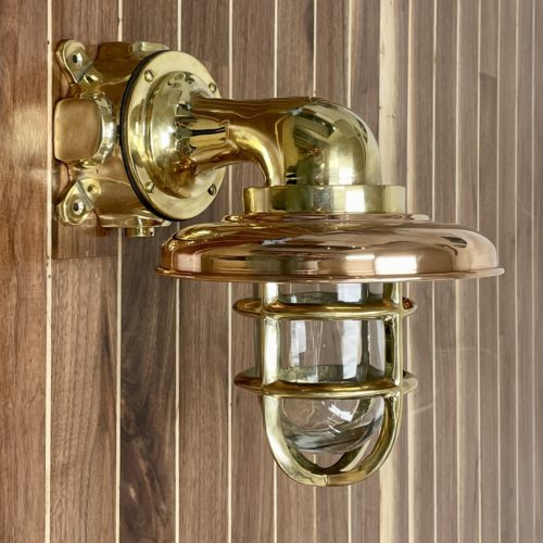 Nautical Brass Wall Sconce With Copper Rain Cap