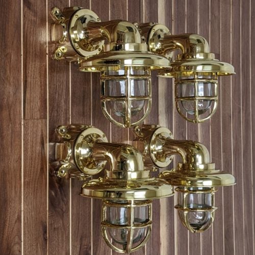 Nautical Brass Wall Sconces With Brass Rain Caps (Set of 4) Main Image