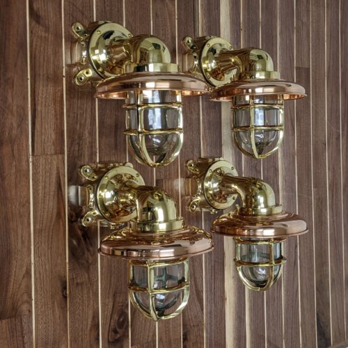 Nautical Brass Wall Sconces With COPPER Rain Caps