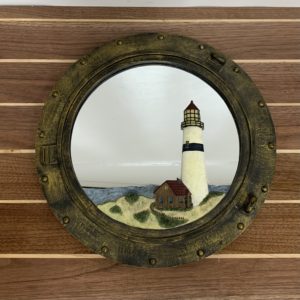 Porthole Mirror With Lighthouse Painting