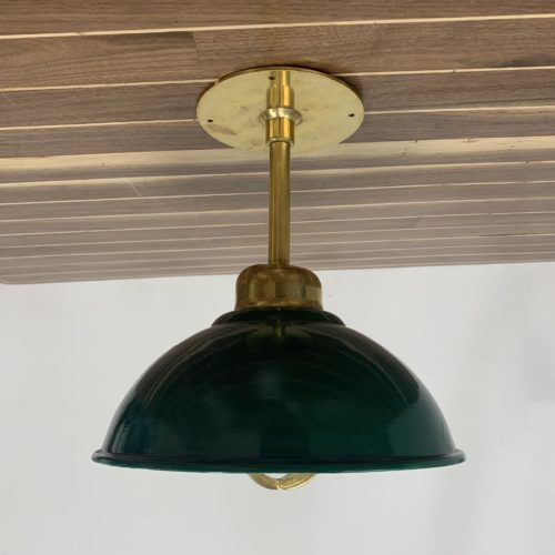Polished Brass Ceiling Light With Green Shade