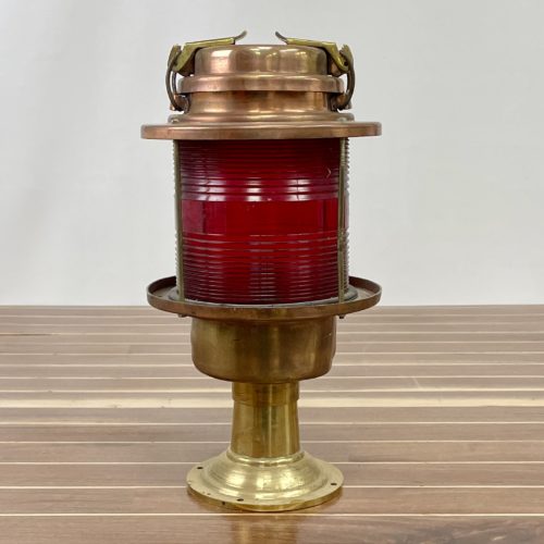 Vintage Brass & Copper Nautical Post Light With Red Lens