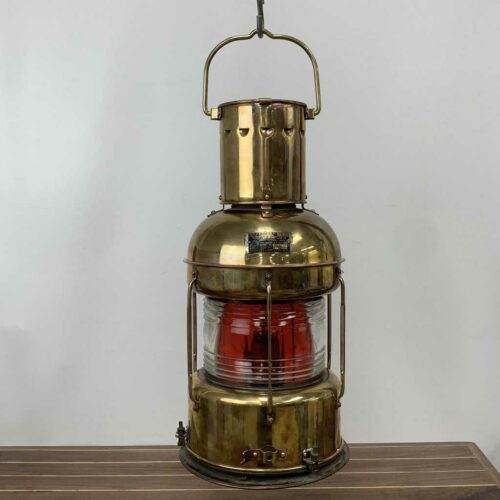 Nippon Sento Brass And Copper Red Fresnel Lens Oil Lantern