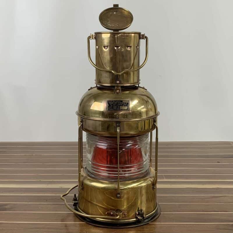 Vintage Nippon Sento Brass And Copper Red Fresnel Lens Oil Lantern-lid open