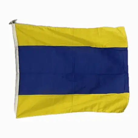 Letter D signal flag in blue and yellow, 35 x 29 inches horizontally