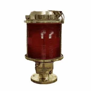 Red Fresnel 12 Inch Tranberg Brass Post Mounted Light - White