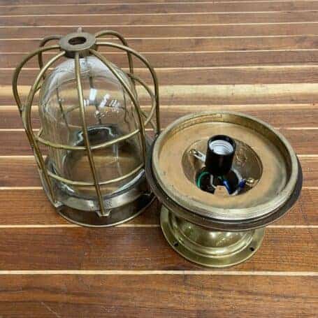 Vintage Brass Ship Post Light with Cracked Glass 07 brass nautical post light disassembled view