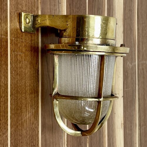 Salvaged Brass Ribbed Glass Wall Sconce Light