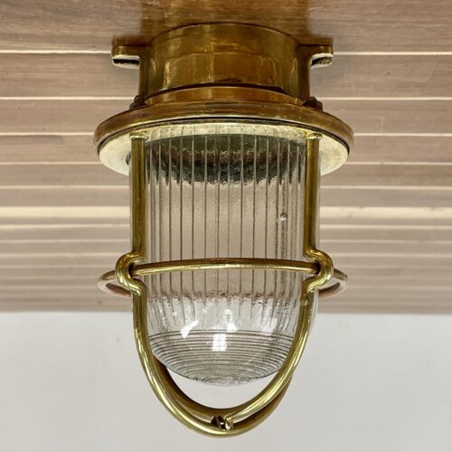 Small Decorative Concentric Circle Globe Brass Caged Ceiling Light