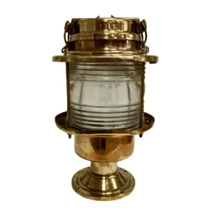 Flat-Sided Brass Pier Light with Clear Fresnel Lens main view showing flat side