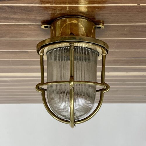 Maritime Brass Ribbed Globe Ceiling Light