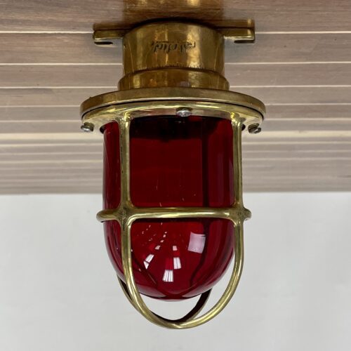 Miletich RED Globe Caged Brass Ceiling Light