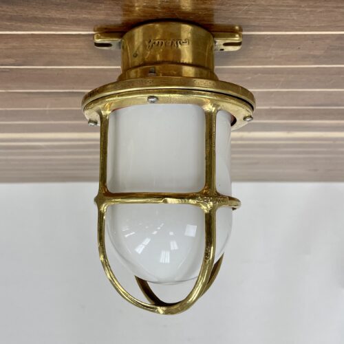 Miletich White Globe Caged Brass Ceiling Light