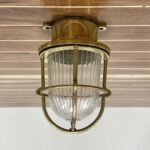 Nautical Passageway Ribbed Globe Caged Ceiling Light