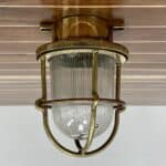 Small Maritime Brass Thin Ribbed Globe Ceiling Light