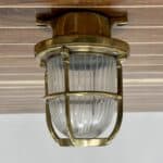 Small Unique Brass Cage Ribbed Globe Ceiling Light