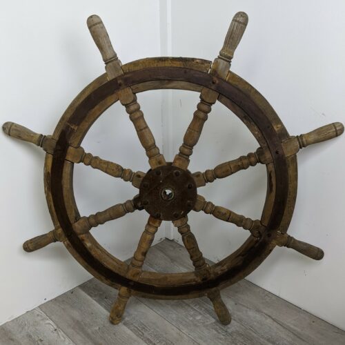 ITEM #H4-43 Weathered 43" Wooden Ferry Ships Wheel