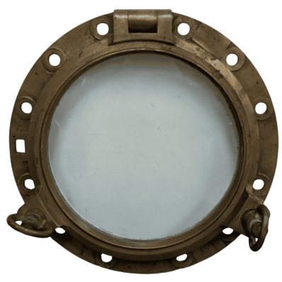 Authentic Ship Salvaged 19 Inch Brass Porthole Window, No Background