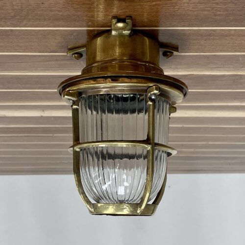 Brass Cage Ribbed Globe Ceiling Light